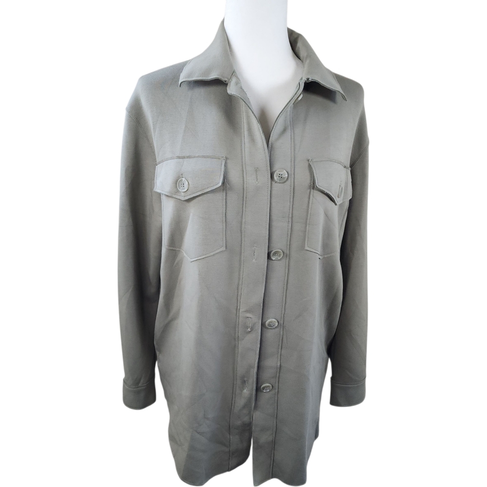 Joie Stretch Utility Shacket Button Down Olive Green Oversized Fit Size XS - Picture 15 of 16